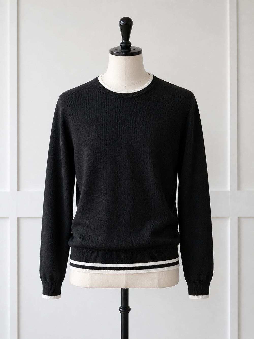 Calvin Klein Black Crewneck Sweater with White Trim